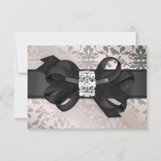 Elegant Cream and Silver RSVP met Bow Kaartje (Voorkant)