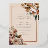 Elegant Cream Autumn Waterverf Flowers Bruiloft Folie Uitnodiging (Voorkant)