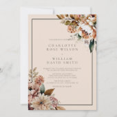 Elegant Cream Autumn Waterverf Flowers Bruiloft Kaart (Voorkant)