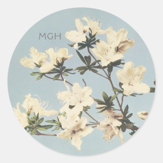 Elegant Cream Azalea Floral Monogram Envelope Seal Ronde Sticker (Voorkant)