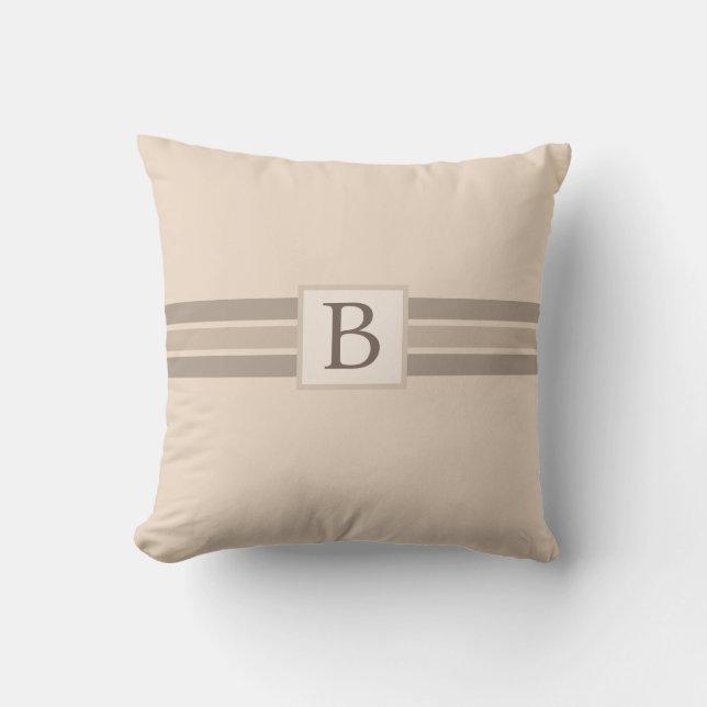 Elegant Cream Beige Gestreepte Banner Initiaal toe Kussen (Voorkant)