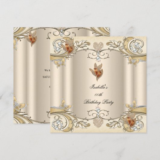 Elegant Cream Beige Gold Butterfly Birthday Kaart (Voorkant / Achterkant)