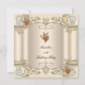 Elegant Cream Beige Gold Butterfly Birthday Kaart (Voorkant)