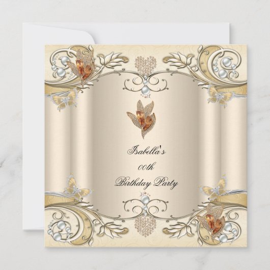 Elegant Cream Beige Gold Butterfly Birthday Kaart (Voorkant)