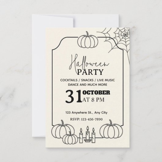 Elegant Cream & Black Halloween Party Invitation   Kaart (Voorkant)