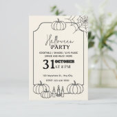 Elegant Cream & Black Halloween Party Invitation   Kaart (Staand voorkant)