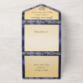 Elegant Cream, Blue Ribbon & Sparkle All In One Uitnodiging (Buitenkant)