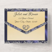 Elegant Cream, Blue Ribbon & Sparkle All In One Uitnodiging (Achterkant)