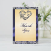 Elegant Cream, Blue Ribbon & Sparkle Bedankkaart (Staand voorkant)