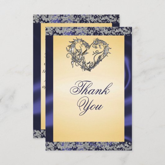 Elegant Cream, Blue Ribbon & Sparkle Bedankkaart (Voorkant / Achterkant)