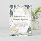 Elegant Cream Blue Waterverf Flower Wedding Kaart (Staand voorkant)
