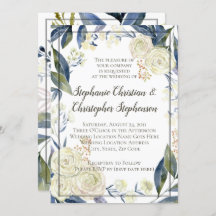 Elegant Cream Blue Waterverf Flower Wedding