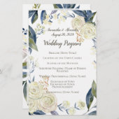 Elegant Cream Blue Waterverf Wedding Programme (Voorkant / Achterkant)