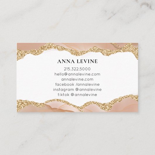 Elegant Cream Blush Agate en Gold Visitekaartje (Achterkant)