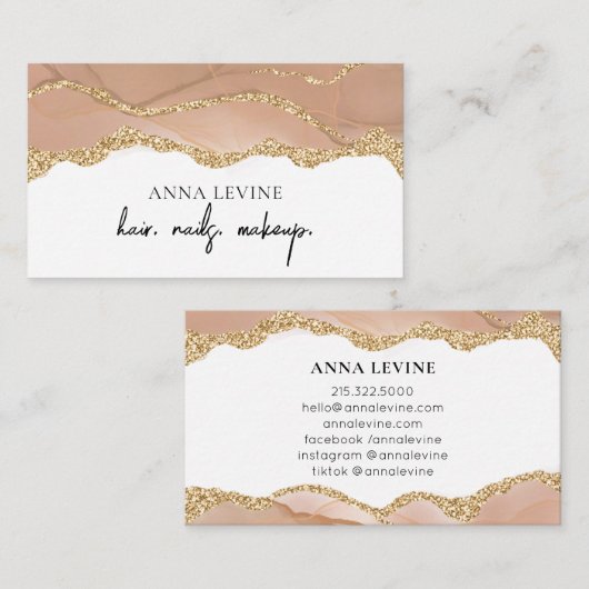 Elegant Cream Blush Agate en Gold Visitekaartje (Voorkant / Achterkant)