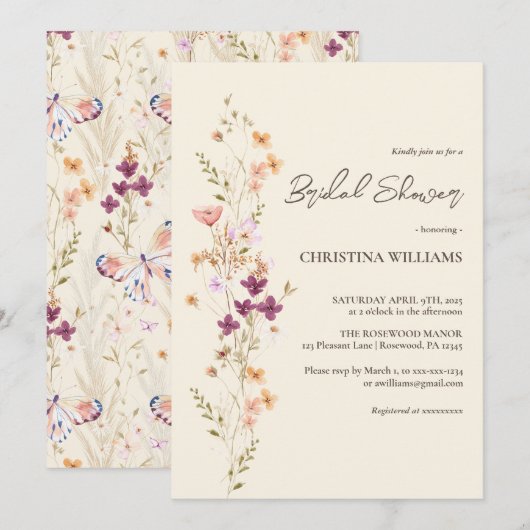 Elegant Cream Boho Wildflower Vrijgezellenfeest Kaart (Voorkant / Achterkant)