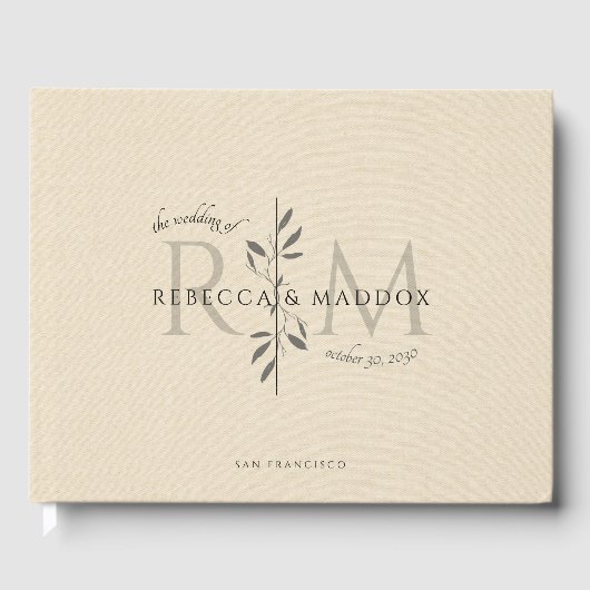 Elegant Cream Botanical Monogram Wedding Gastenboek (Voorkant)