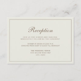 Elegant Cream Brown Wedding Reception Informatiekaartje