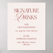 Elegant Cream & Burgundy Wedding Signature Drinks Poster (Voorkant)