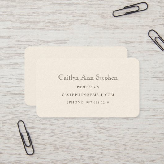 Elegant Cream Business Card Visitekaartje (Voorkant / Achterkant in situ)