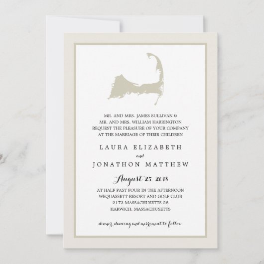 Elegant Cream Cape Cod Map Weddenschap Kaart (Voorkant)