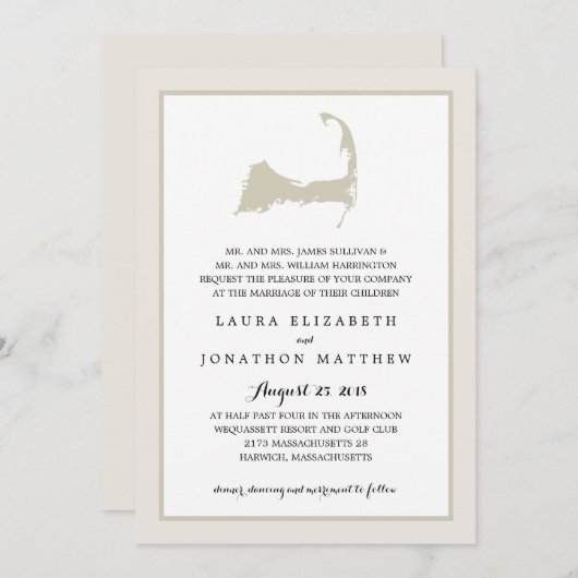 Elegant Cream Cape Cod Map Weddenschap Kaart (Voorkant / Achterkant)