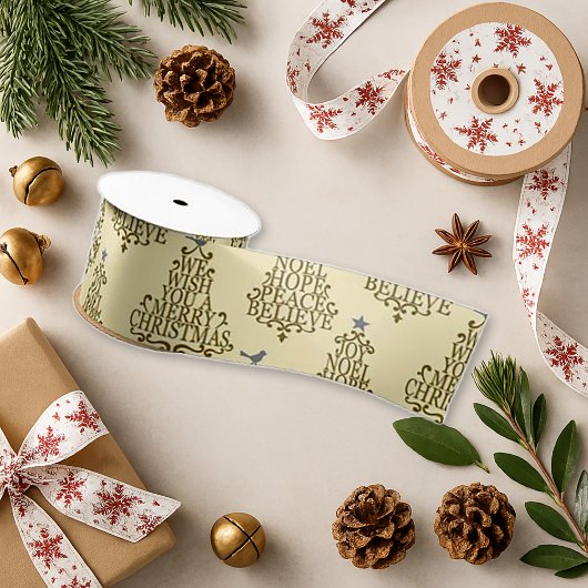 Elegant Cream Christmas Typography Script Grosgrain Lint