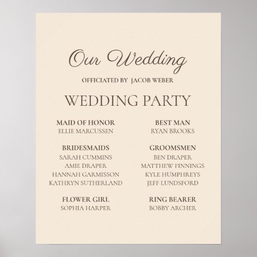 Elegant Cream Colored Wedding Party Poster (Voorkant)