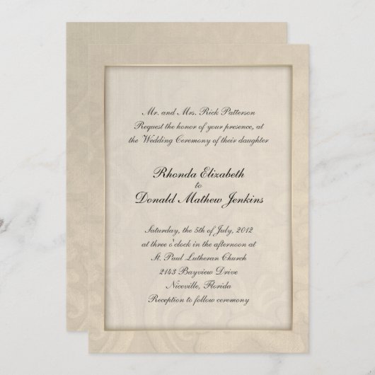 Elegant Cream Custom Wedding Invitation Kaart (Voorkant / Achterkant)