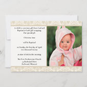Elegant Cream Damask Design Baptisme Kaart (Voorkant)