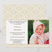 Elegant Cream Damask Design Baptisme Kaart (Voorkant / Achterkant)