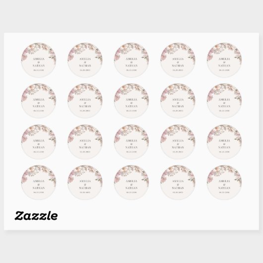 Elegant Cream Dusty Pink Magnolia Floral Wedding Ronde Sticker (Vel)