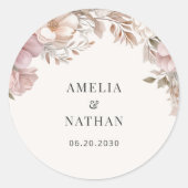 Elegant Cream Dusty Pink Magnolia Floral Wedding Ronde Sticker (Voorkant)