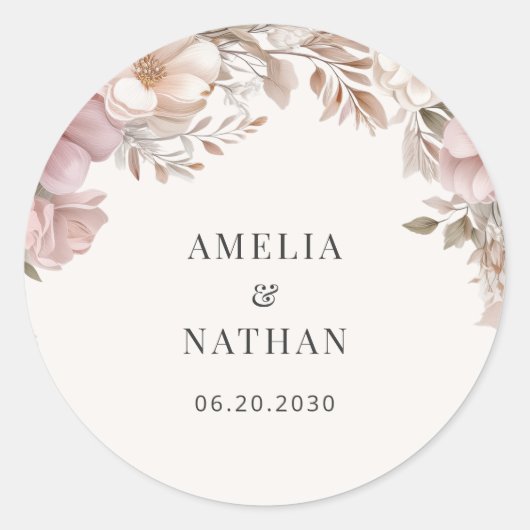 Elegant Cream Dusty Pink Magnolia Floral Wedding Ronde Sticker (Voorkant)