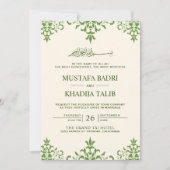 Elegant Cream en Green Damask Islamic Wedding Kaart (Voorkant)