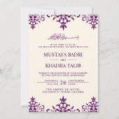 Elegant Cream en Paarse Damask Islamic Wedding Kaart (Voorkant)