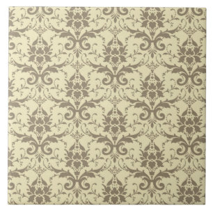 Elegant Cream en Tan Damask Tegeltje