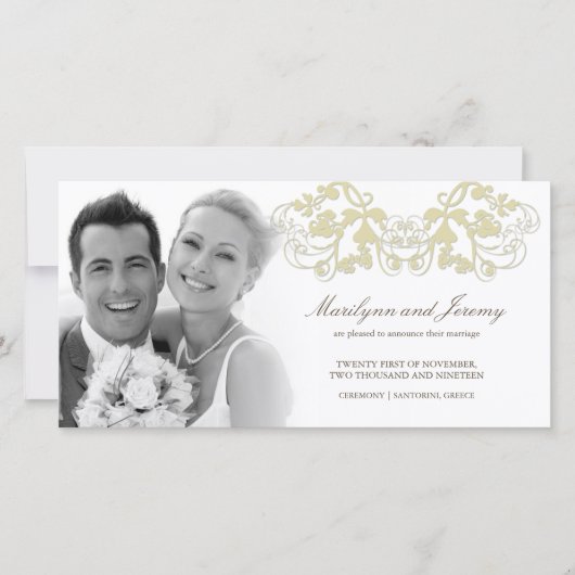 Elegant Cream Floral Flourish Wedding Notice Aankondiging (Voorkant)