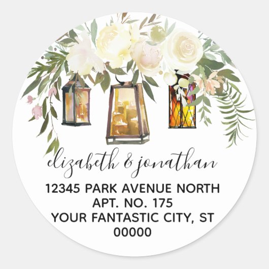 Elegant Cream Floral Greenery Return Address Ronde Sticker (Voorkant)
