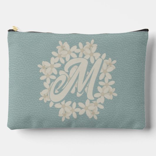 Elegant Cream Floral Krans Blauwgroen Faux Leather Etui (Voorkant)