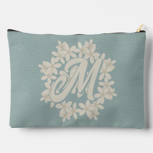 Elegant Cream Floral Krans Blauwgroen Faux Leather Etui (Achterkant)