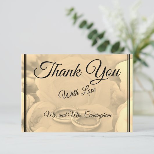 Elegant Cream Floral & Rings Dank u Briefkaart (Staand voorkant)