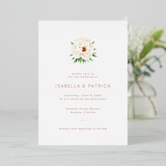 Elegant Cream Floral Wedding Invitation Folie Uitnodiging (Staand Voorkant)