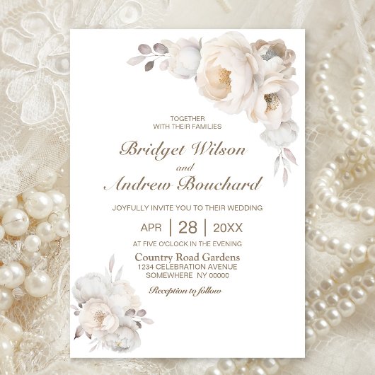 Elegant Cream Floral Wedding Kaart