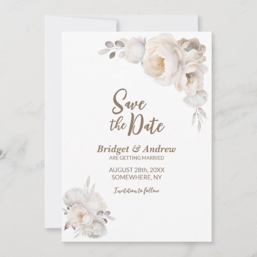 Elegant Cream Floral Wedding Save The Date (Voorkant)