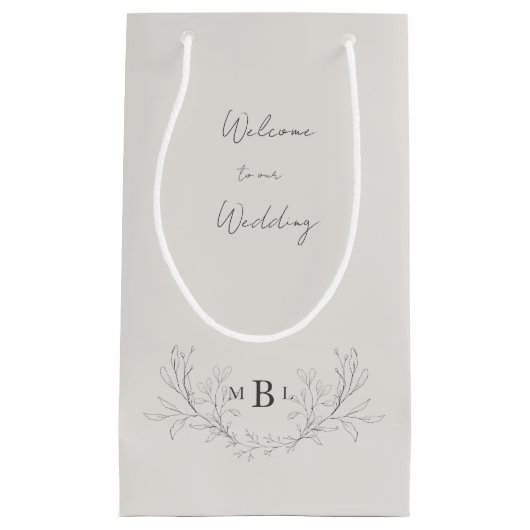 Elegant Cream Foliage Monogram Bruiloft Welkom Klein Cadeauzakje (Voorkant)