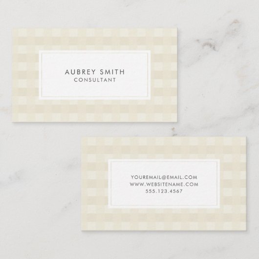 Elegant Cream Gingham Pattern Professional Visitekaartje (Voorkant / Achterkant)