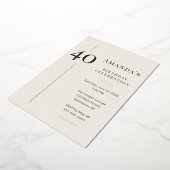 Elegant Cream & Gold 40th Birthday Celebration Folie Uitnodiging (Gedraaid)