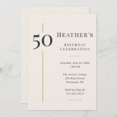 Elegant Cream & Gold 50th Birthday Kaart (Voorkant / Achterkant)