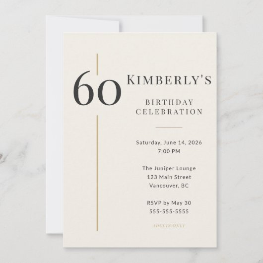 Elegant Cream & Gold 60th Birthday Kaart (Voorkant)
